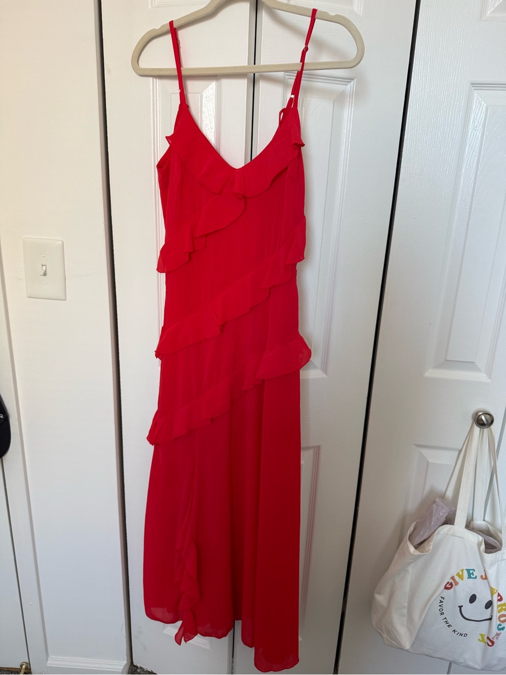 New Look Red Ruffle-Tiered Spaghetti-Strap Maxi Dress